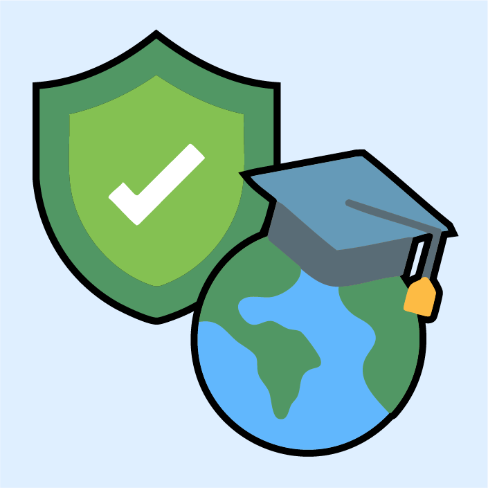 Globe with a checklist showing alignment with global educational standards.